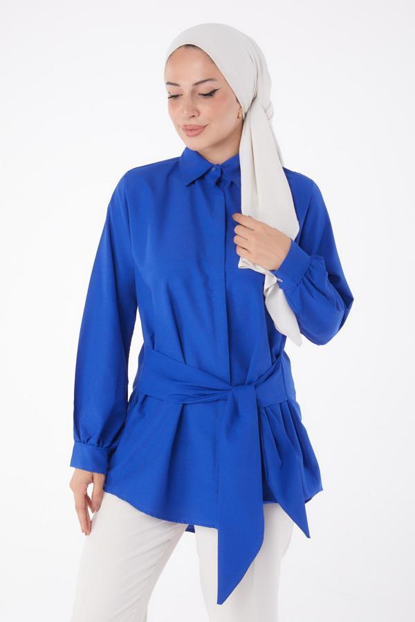Bağcık Detaylı Tunik Saks - 13250 - Image 1