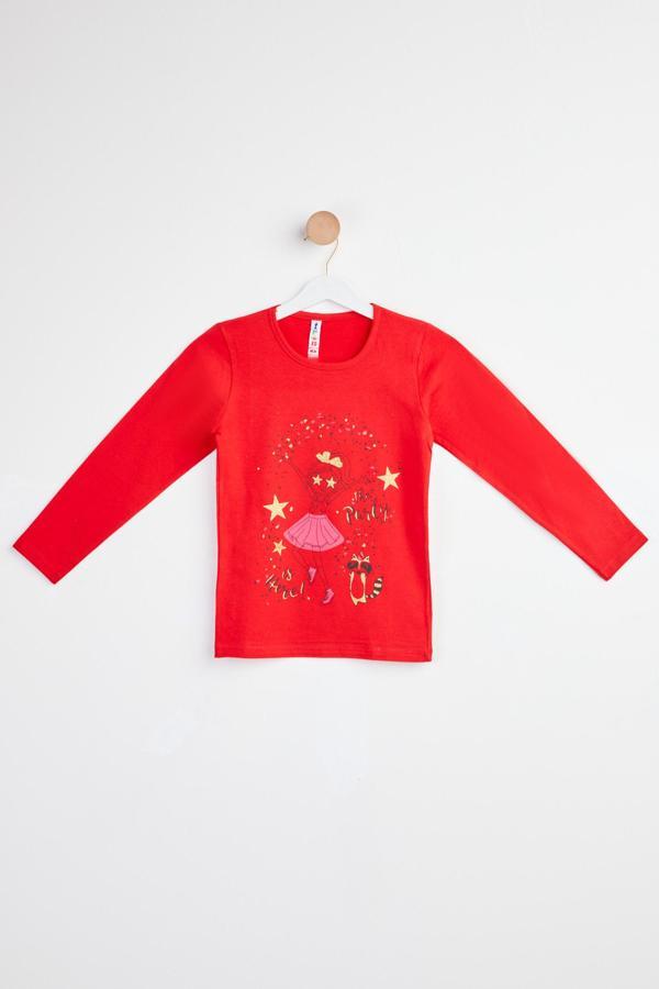 Baskılı Uzun Kollu T-shirt Kirmizi - 24477 - Image 1