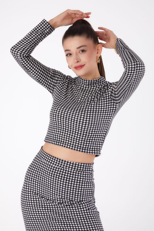 Desenli Crop Siyah - 26318 - Image 1