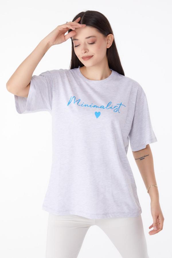Baskılı T-shirt Gri - 25295 - Image 1