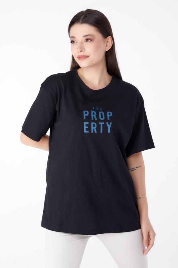 Baskılı T-shirt Siyah - 25375 - Image 1