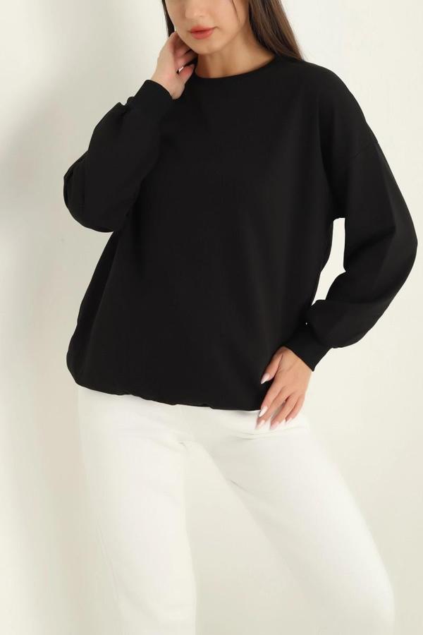 Kadın Bisiklet Yaka Oversize Sweatshirt Siyah - 26567 - Image 1