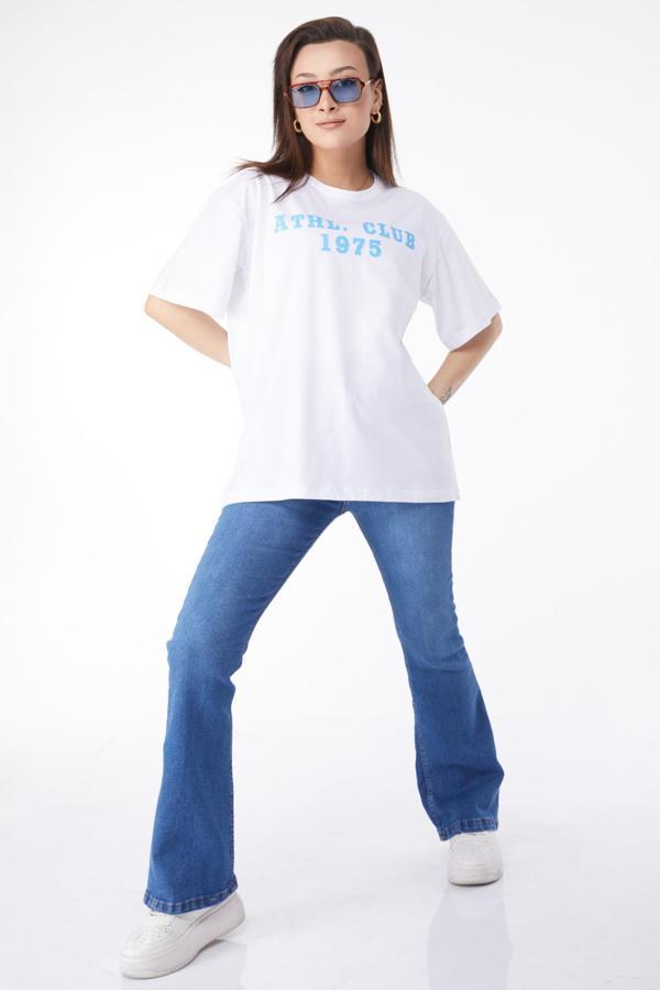 Kısa Kollu Baskılı T-shirt Beyaz - 24644 - Image 1