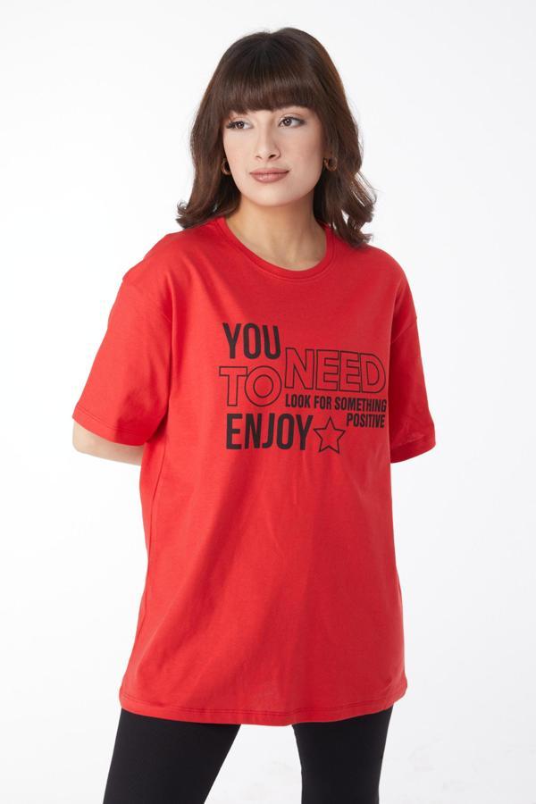 Baskılı T-shirt Kirmizi - 25175 - Image 1