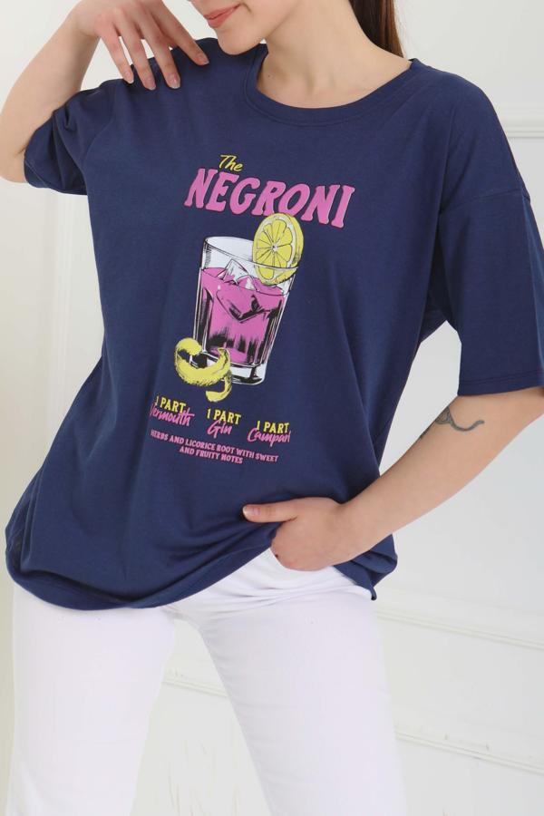 Baskılı Kısa Kollu T-Şhirt Lacivert - 27095 - Image 1