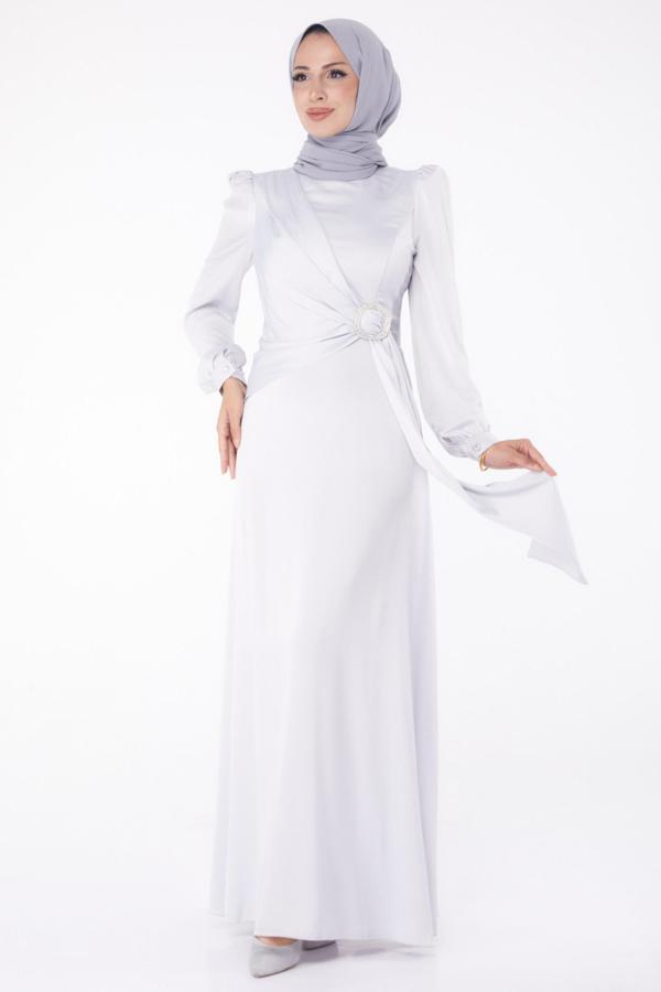 Taşlı Abiye Elbise Gri - 26193 - Image 1