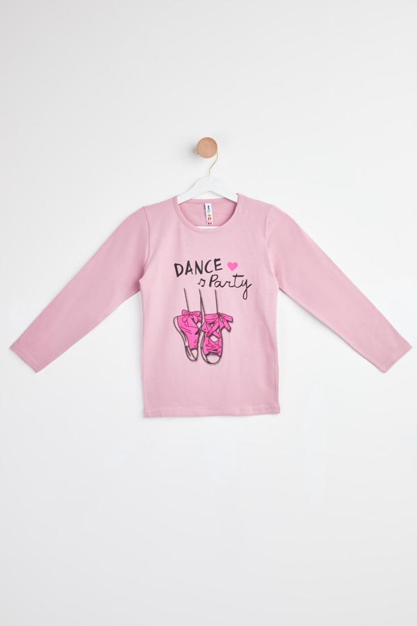 Baskılı Uzun Kollu T-shirt Gül - 24476 - Image 1