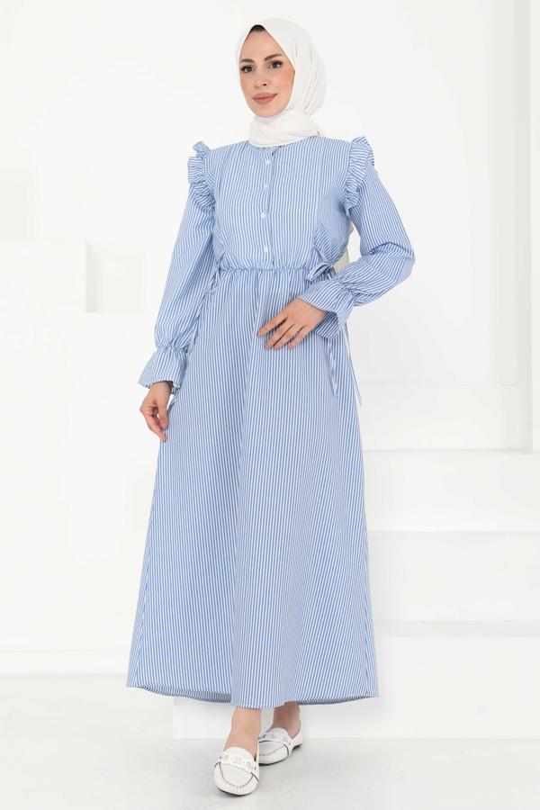 Çizgili Elbise Saks - 27187 - Image 1