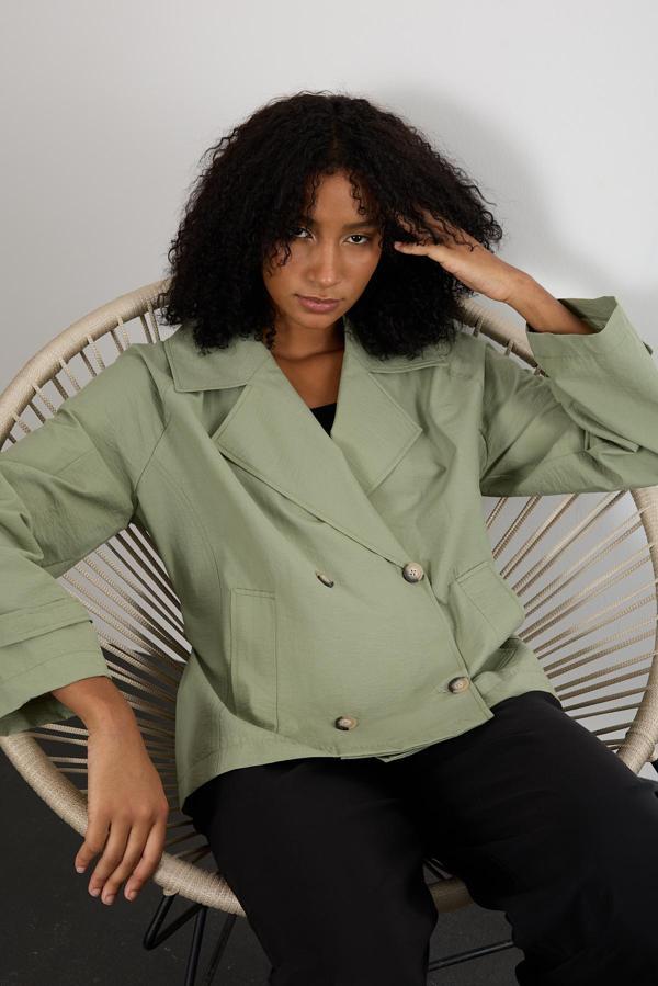 Haki Regular Astarsız Mevsimlik Trençkot - Image 1