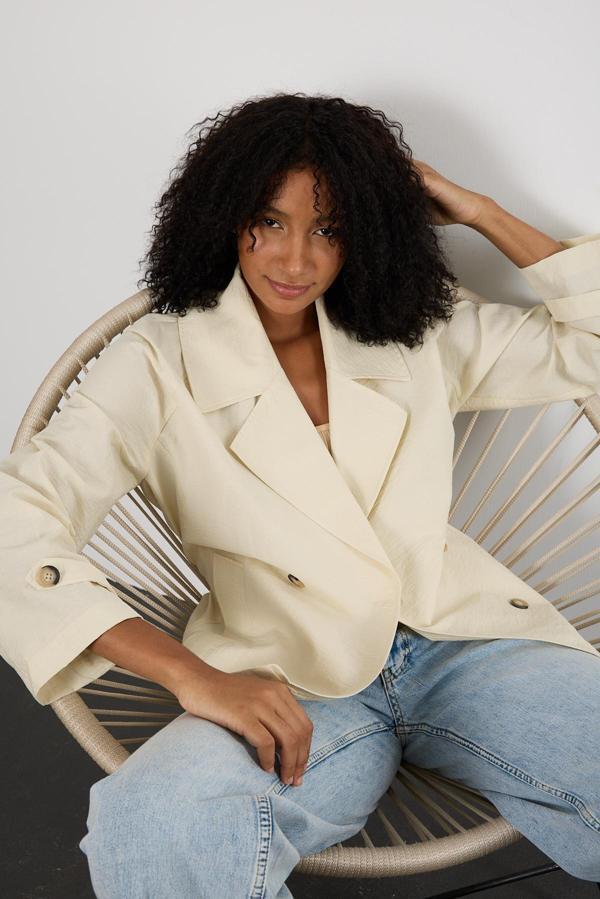 Ekru Regular Astarsız Mevsimlik Trençkot - Image 1