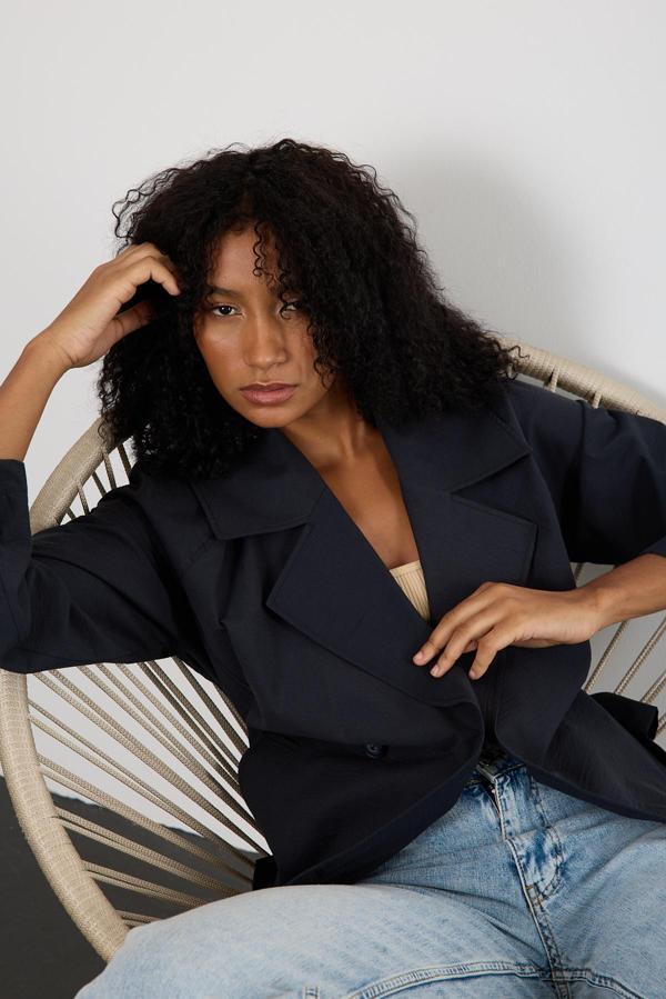 Siyah Regular Astarsız Mevsimlik Trençkot - Image 1