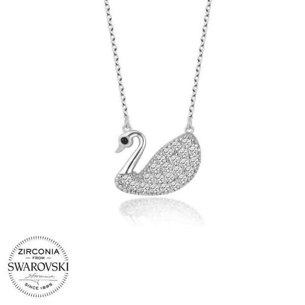 Swarovski Taşlı Gümüş Kuğu Bayan Kolye SL4081 - Image 1