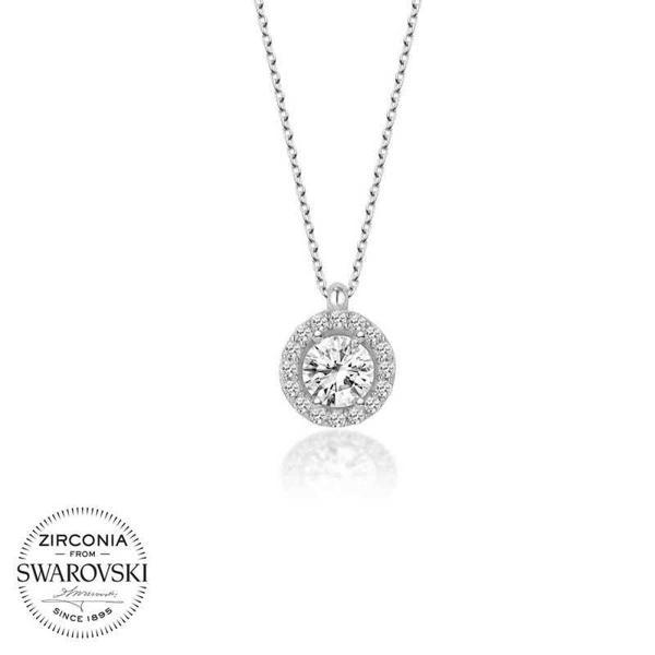 Swarovski Taşlı Gümüş Tektaş Bayan Kolye SL4083 - Image 1