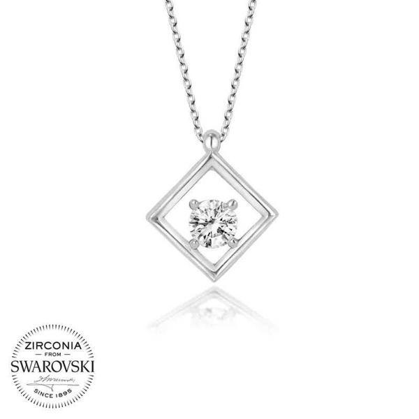 Swarovski Taşlı Gümüş Dörtgen Bayan Kolye SL4066 - Image 1