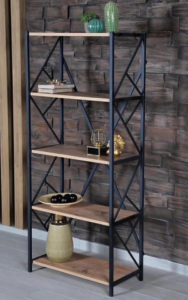 5 Katlı Kitaplık - Metal Ayaklı Ahşap Kitaplık, Dekoratif Raf - Image 1