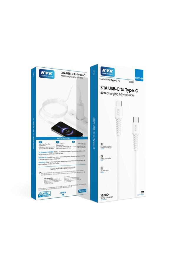 Kvk 3.1A Usb-C To Type-C 60W Charging&Sync Cable - Image 1