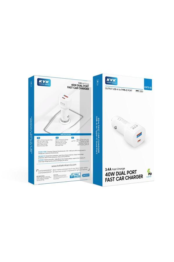 Kvk 3.4A Fast Charge 40W Dual Port Fast Car Charger  Uyumlu - Image 1