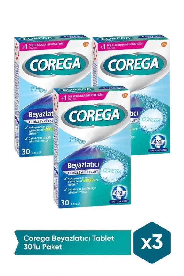 Corega Beyazlatıcı Temizleyici 30 Tablet x 3 Adet - Image 1
