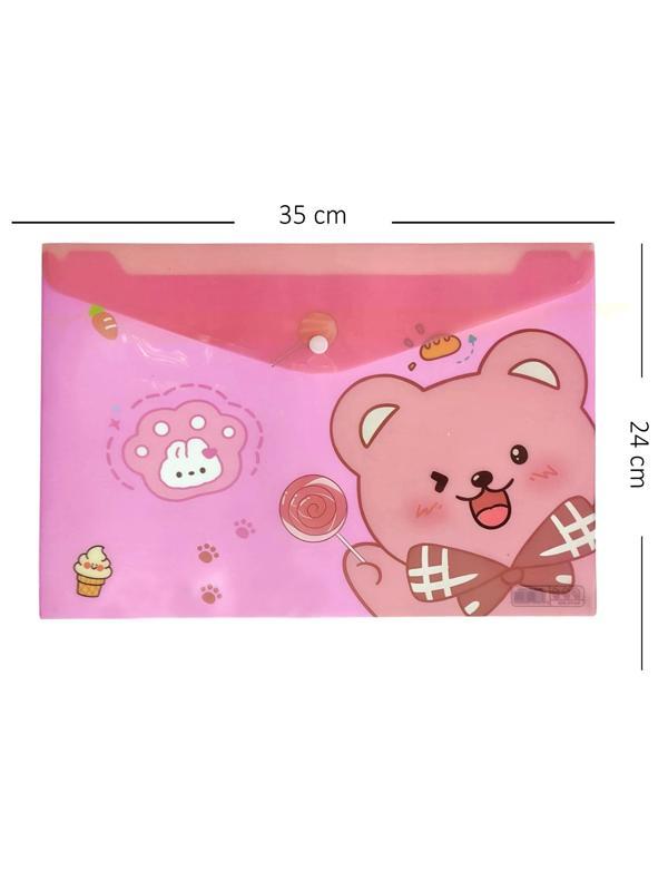 Sevimli Ayıcık Pembe Desenli Çıt Çıtlı Zarf Dosya - 1 Adet - Image 1