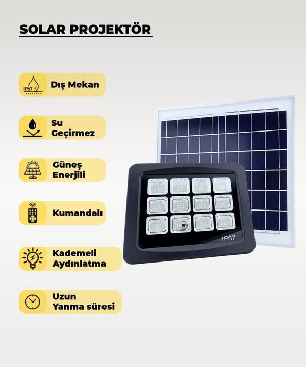 160W  Solar Projektör IP67 Beyaz Işık (Su Geçirmez - Dış Mekan) - Image 1