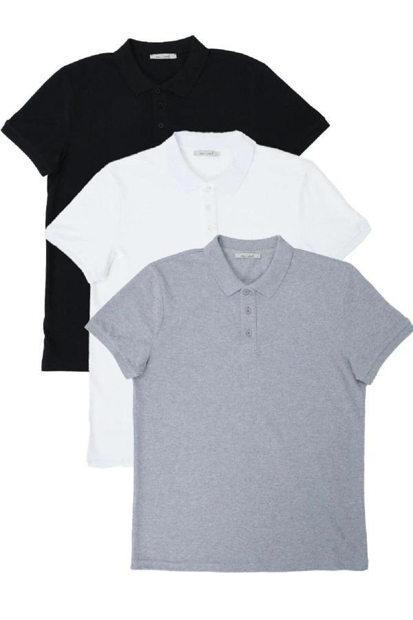 Burlu Polo Yaka Yazlık Erkek T-Shirt 3'Lü Set - Image 1