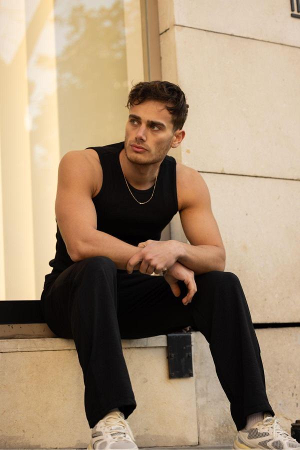 Tynemode Erkek Siyah Halter Yaka Fitilli Sporcu Likralı Atlet - Image 1