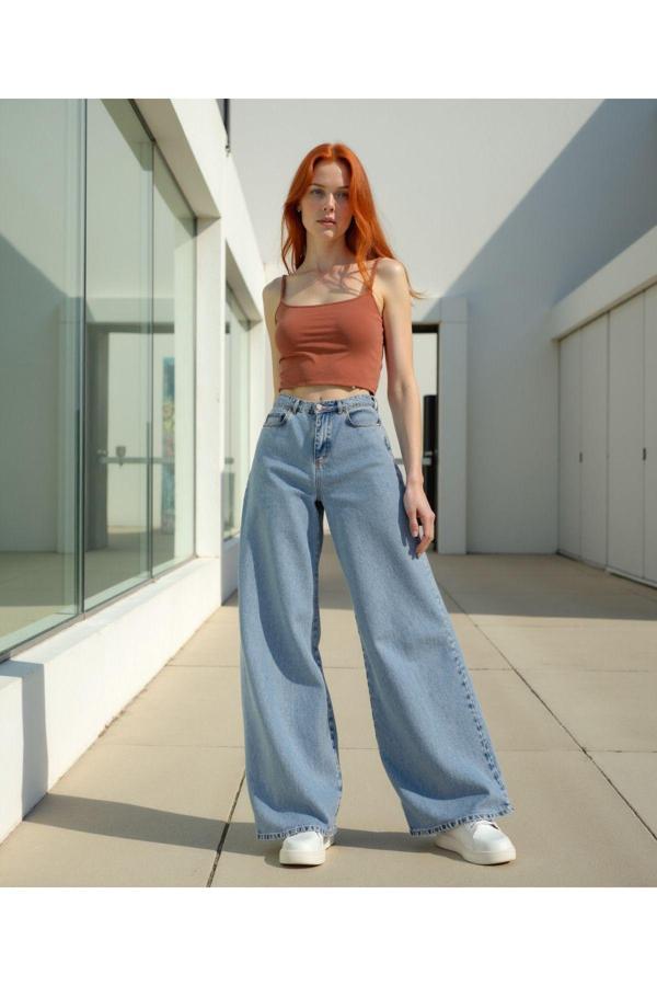 Enzim Jeans Kadın %100 Pamuk Wide Leg Baggy Jeans - Image 1