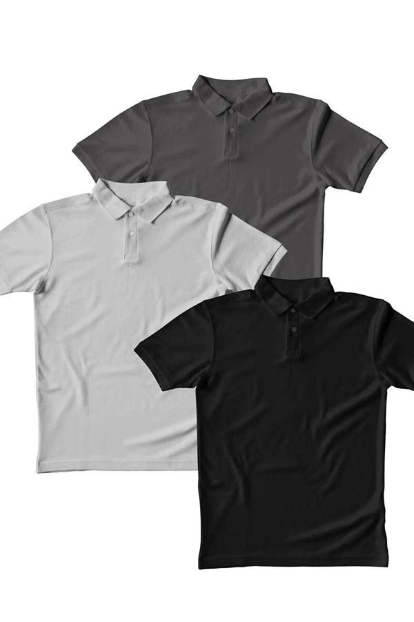 Burlu Erkek Yazlık Polo Yaka T-Shirt 3'Lü Set - Image 1