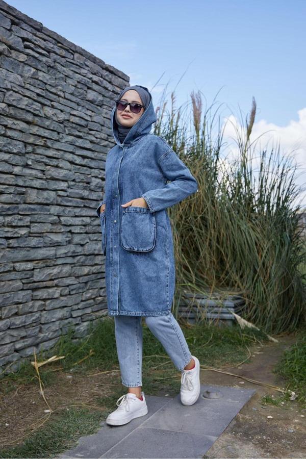 Enzim Jeans Kadın Oversize Kot Ceket - Image 1