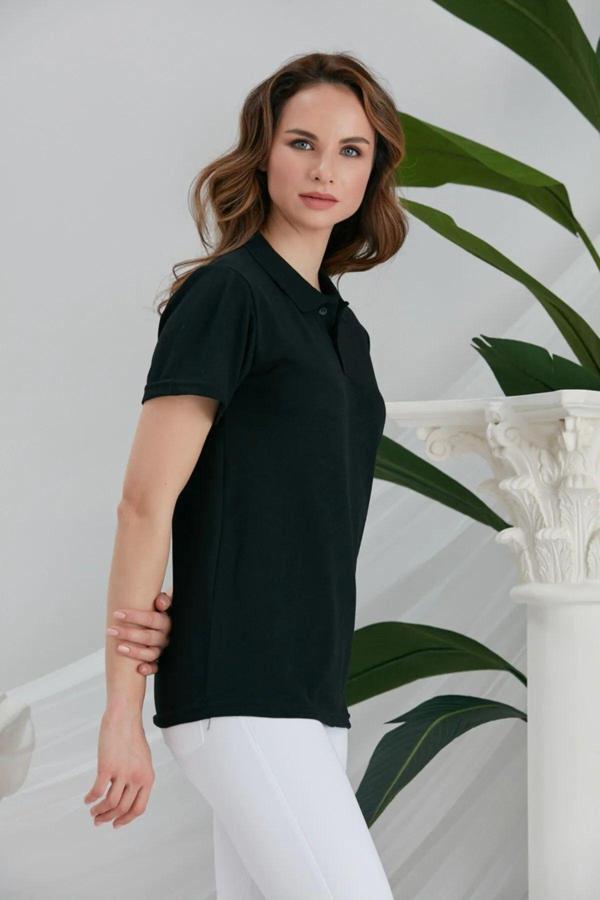 Tynemode Kadın  Siyah Polo Yaka Yazlık Tshirt - Image 1