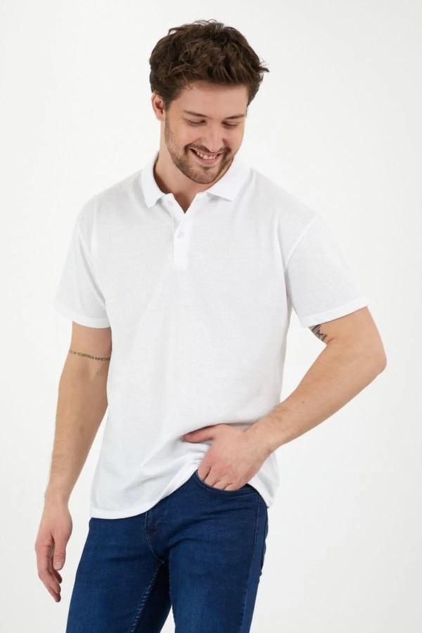 Tynemode Beyaz Dar/Slim Fitt Polo Yaka Yazlık Tshirt - Image 1