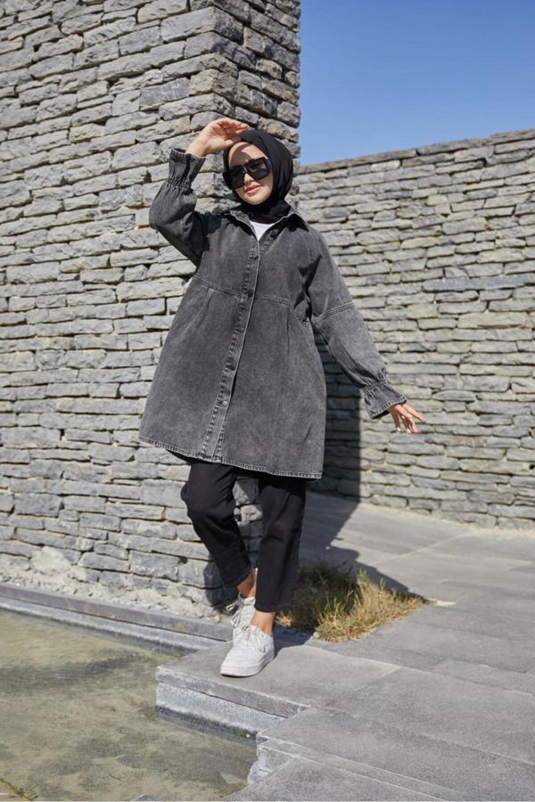 Enzim Jeans Kadın Oversize Kot Ceket - Image 1