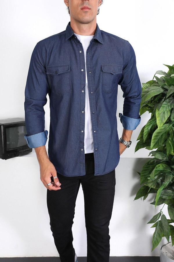 Enzim Jeans Erkek Yıkamalı Kot Gömlek - Image 1