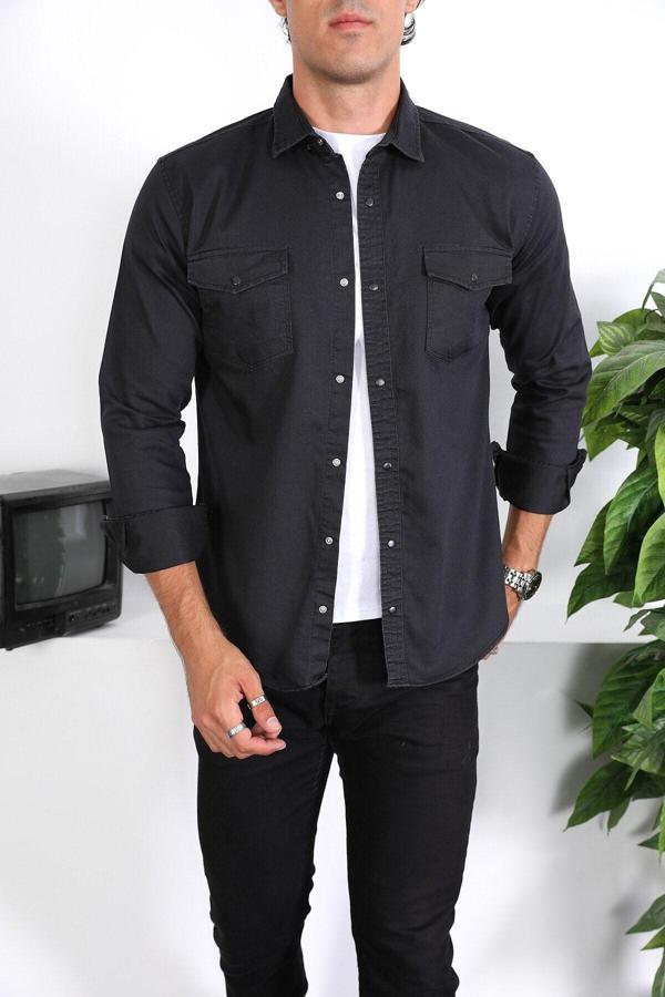 Enzim Jeans Erkek Yıkamalı Kot Gömlek - Image 1