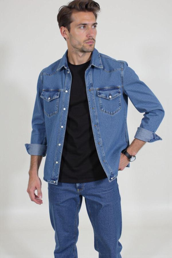 Enzim Jeans Erkek %100 Pamuk Denim/Kot Rahat Gömlek- Ceket - Image 1