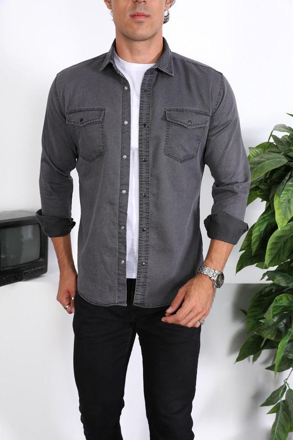 Enzim Jeans Erkek Yıkamalı Kot Gömlek - Image 1