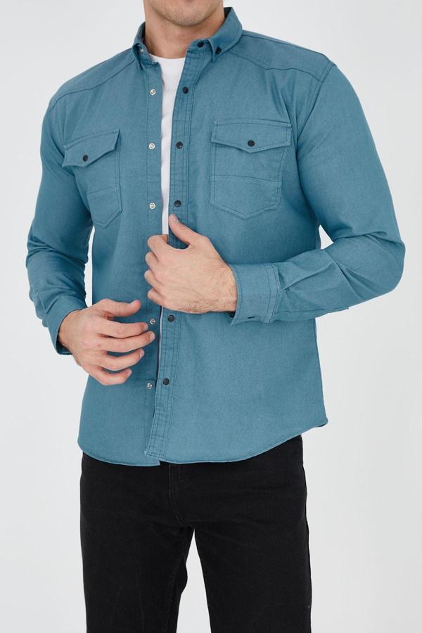 Enzim Jeans Erkek Yıkamalı Kot Gömlek - Image 1