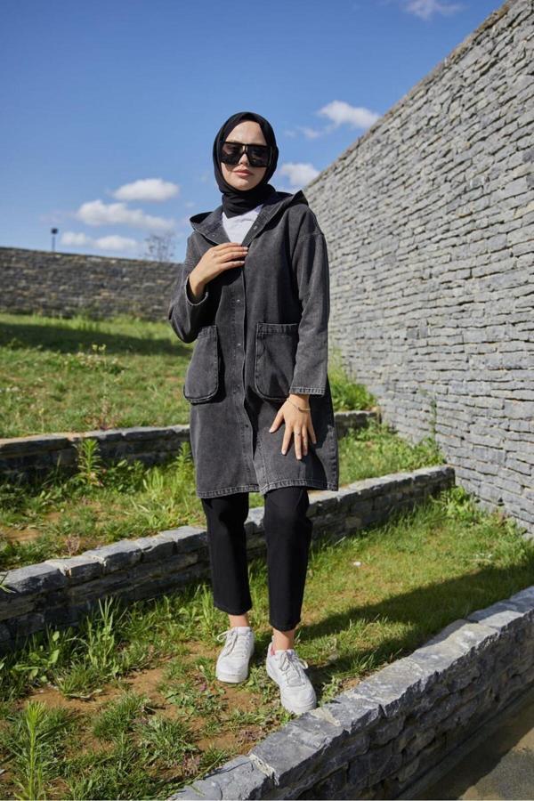 Enzim Jeans Kadın Oversize Kot Ceket - Image 1