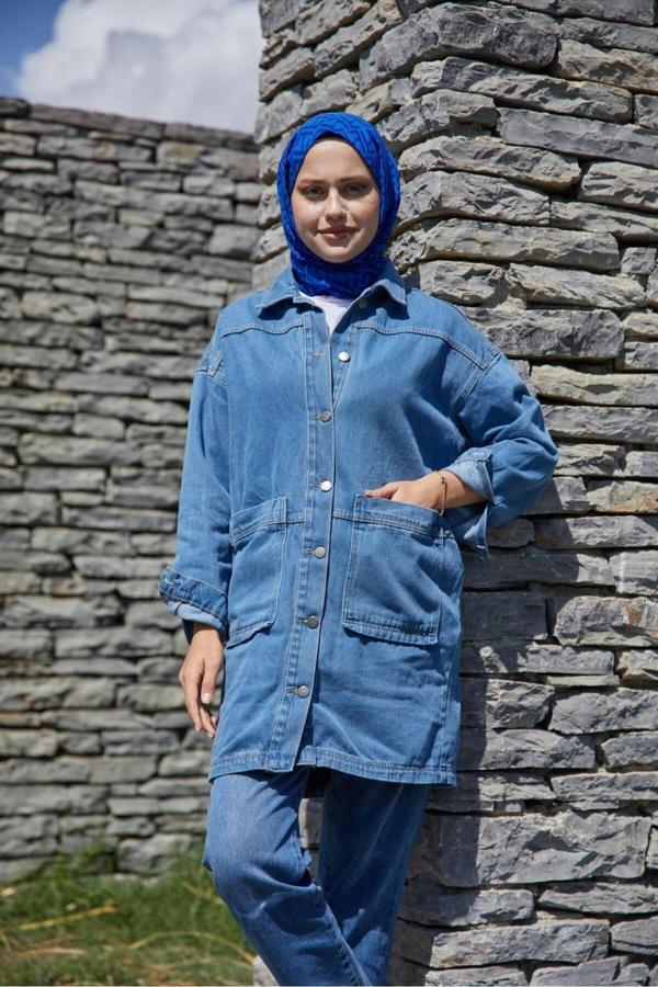 Enzim Jeans Kadın Oversize Kot Ceket - Image 1