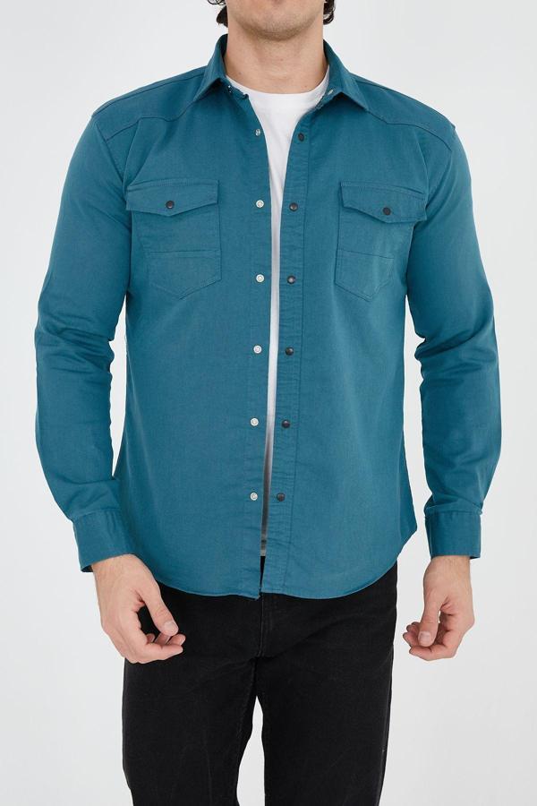 Enzim Jeans Erkek Yıkamalı Kot Gömlek - Image 1