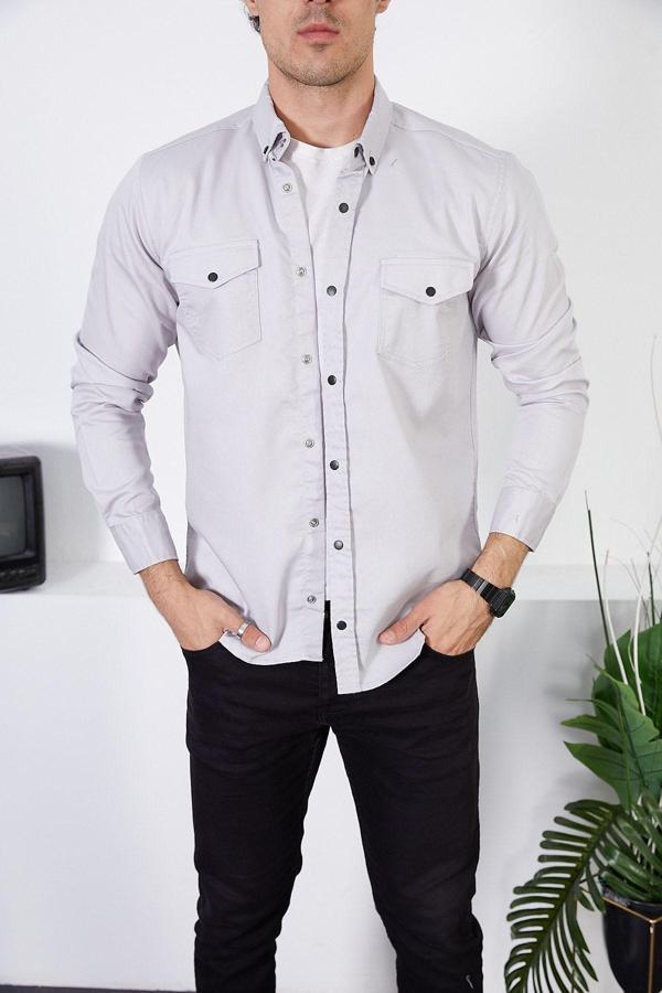 Enzim Jeans Erkek Slim Fit Kot Gömlek - Image 1