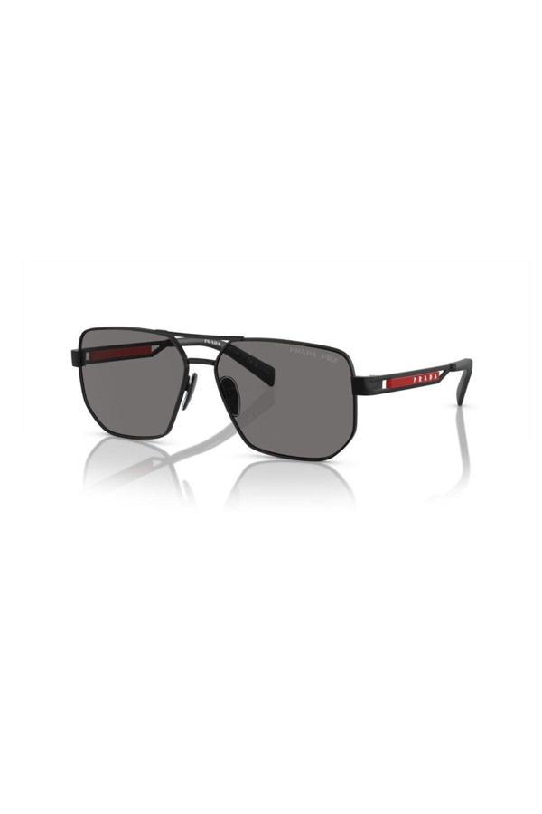 Prada Pr A51Zs 1B002G 59 Linea Rossa Erkek Kare Polarize Siyah Metal Güneş Gözlüğü - Image 1