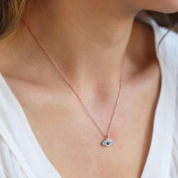 Mine İşli Mini Göz Figürlü Rose Gold Kaplama Gümüş Kolye - Image 1