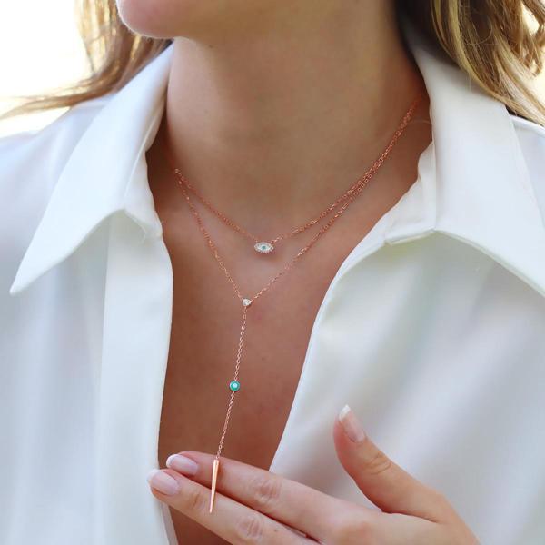 Göz Trend Rose Gold Kaplama Gümüş Kolye - Image 1