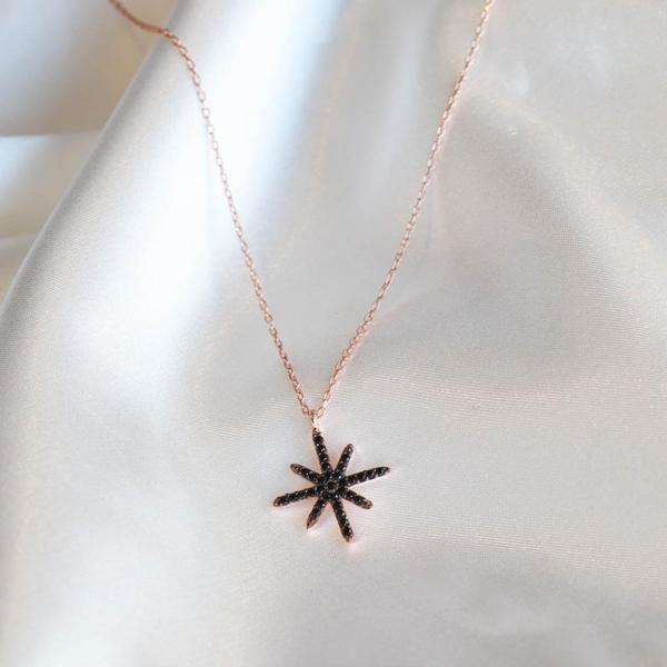 Siyah Zirkon Taşlı Rose Gold Kaplama Gümüş Kolye - Image 1