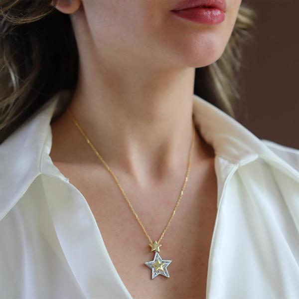 Stars Baget Taşlı Gold Gümüş Kolye - Image 1