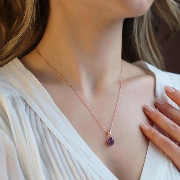 Ametist Doğal Taş Rose Gold Kaplama Gümüş Kolye - Image 1