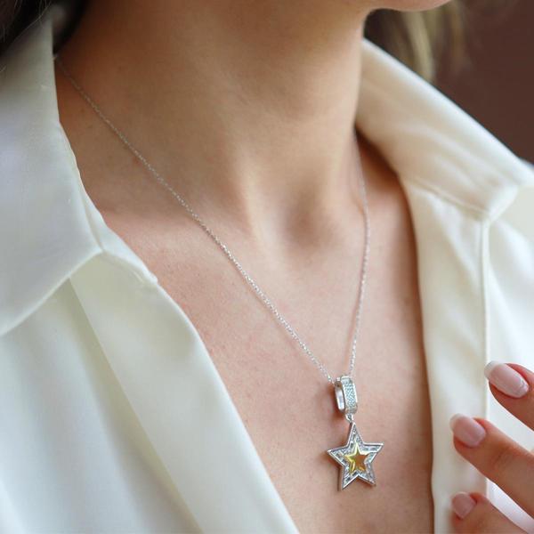 Stars Charm Gold Gümüş Kolye - Image 1