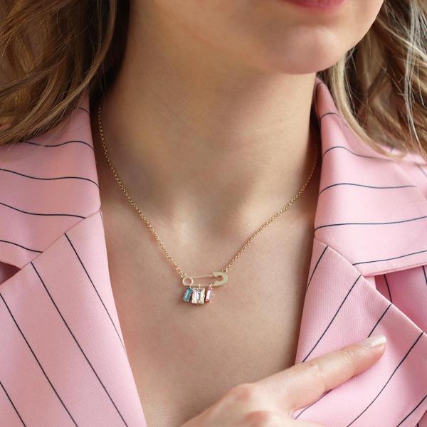 Swarovski Taşlı Çengelli İğne Modeli Gold Kaplama Gümüş Kolye - Image 1