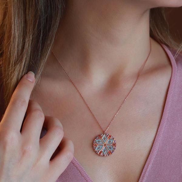 Apm Monaco Modeli Klasik Desen Zirkon Taşlı Rose Gold Gümüş Kolye - Image 1